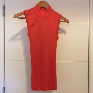 Ribbed sleeveless mock neck top